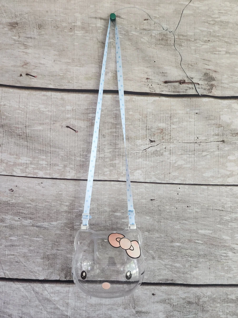 Hello Kitty Clear Crossbody Bag with Pink Bow and Light Blue Strap